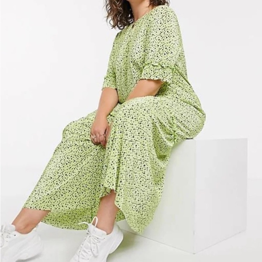 ASOS Curve Plisse Maxi Dress Size Large Neon Lemon Lime Floral